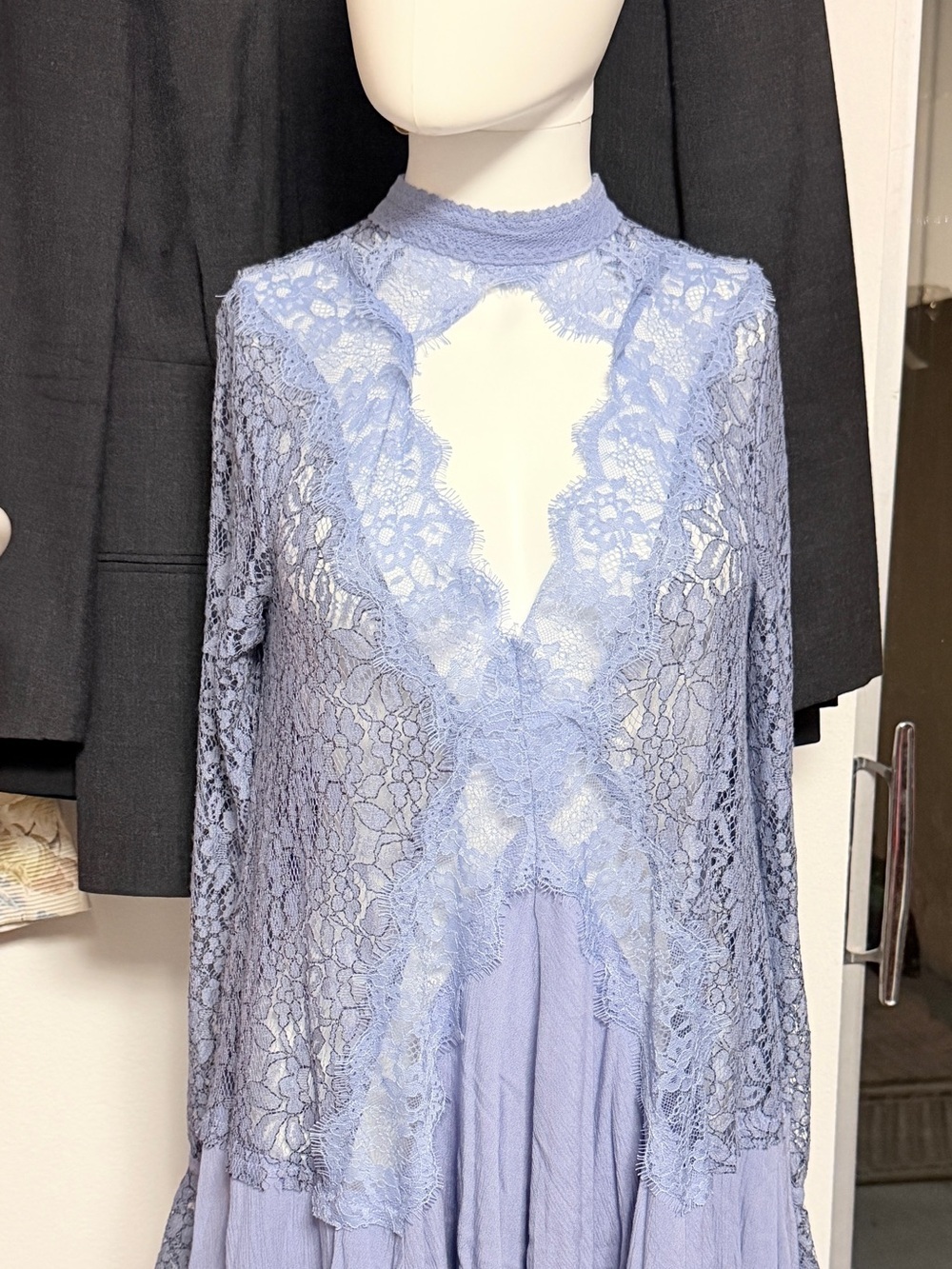 Free People Lavender Lace Cutout Long Sleeve Mini Dress - Picture 4 of 5